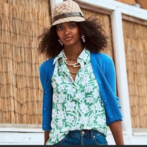 Cabi # 6173 "Slim Rib Cardigan" Cotton Snap Front Sweater in Periwinkle Large